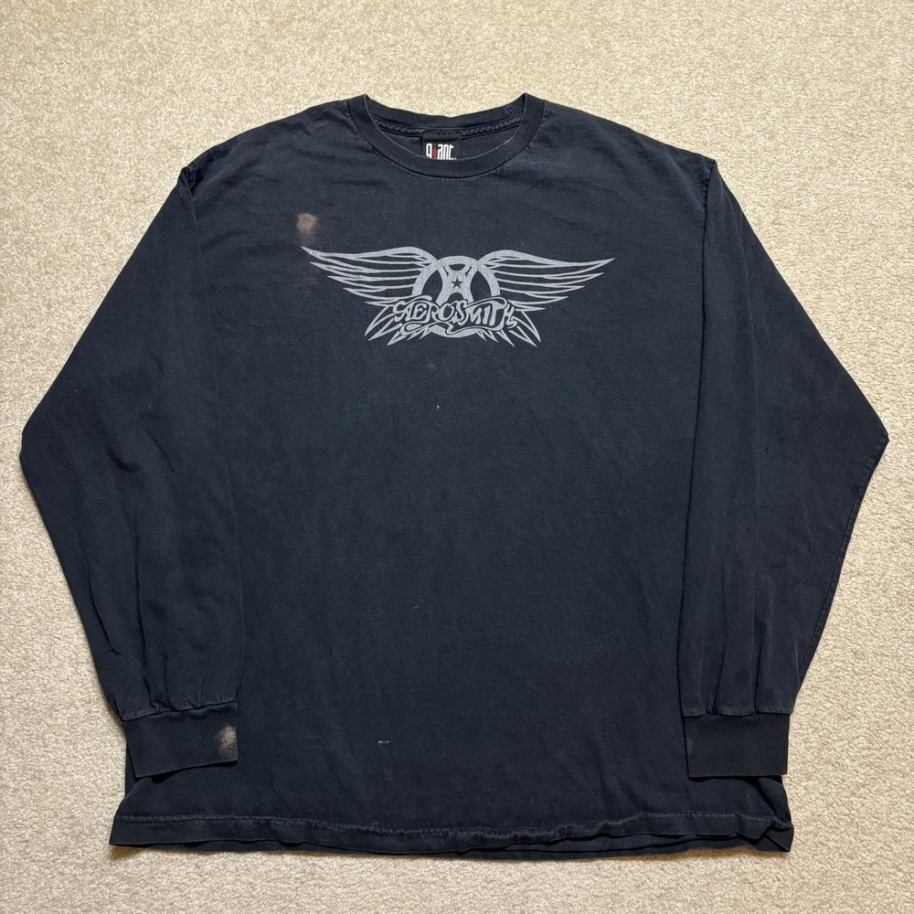Vtg Aerosmith Shirt Mens XL Black Long Sleeve Graphic Band Tee Giant Rock 90s